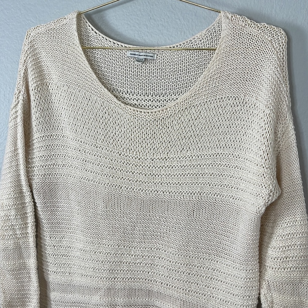 American Eagle Cream Knit Scoop Neck Sweater - Picture 2 of 8